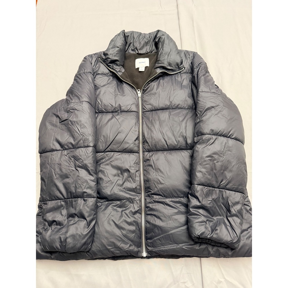 Old Navy Mens XL Black Puffer Jacket Full Zip Quilted Winter Coat